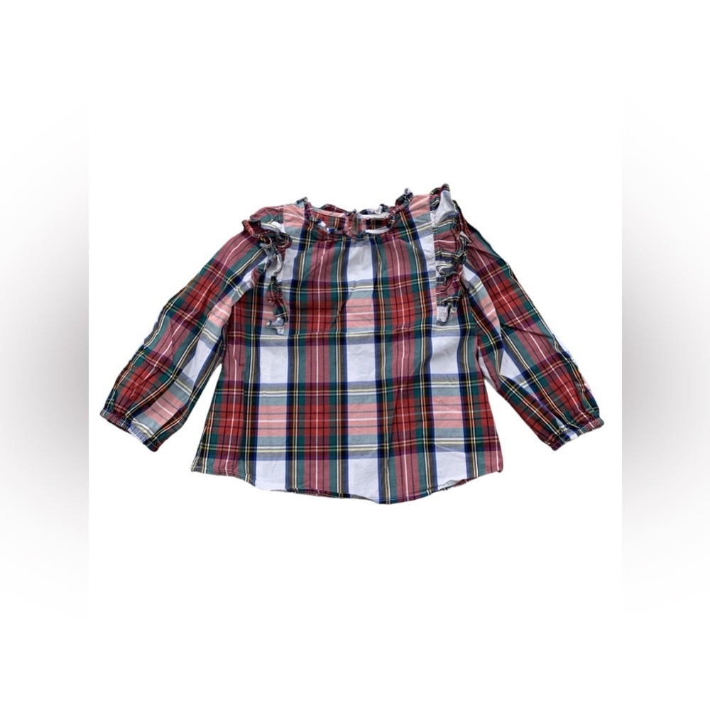 Crewcuts Size 8 Snowy Tartan Plaid Holiday Ruffle Neck Top